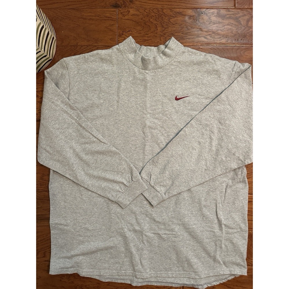 Vintage Nike Mens 3XL Grey Mock Neck Long Sleeve Shirt Embroidered Swoosh 67